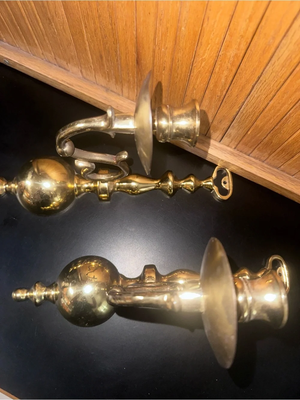 Pair of Vintage Brass Candle Sconces - Polished Gold Tone